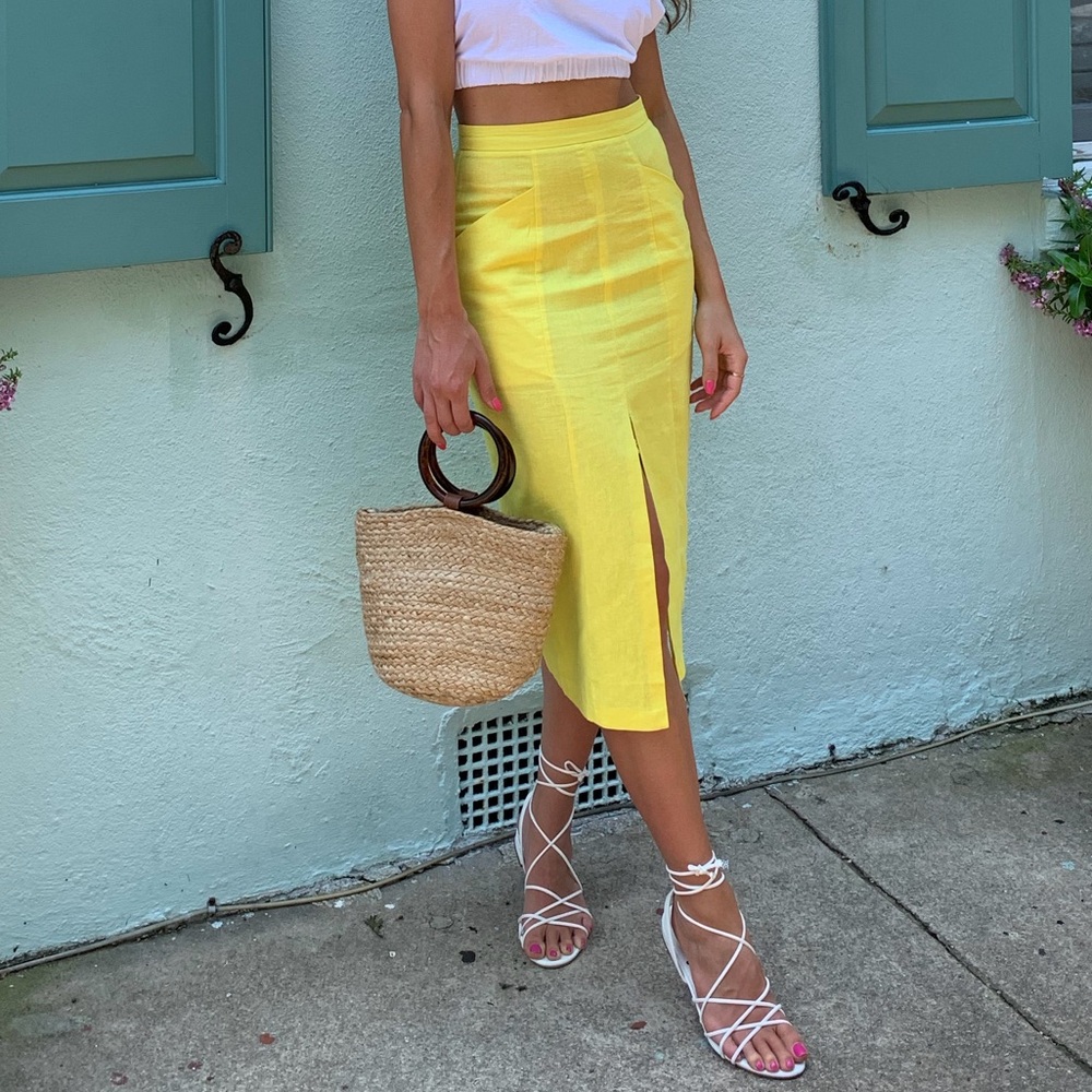 ASOS Yellow Linen Pencil Skirt